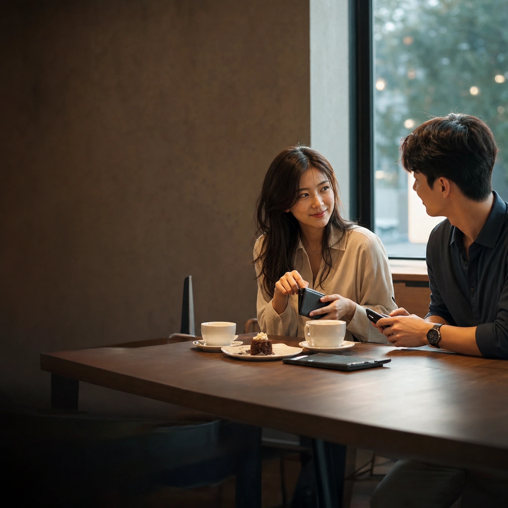 카페 테이블에 마주 앉은 두 사람