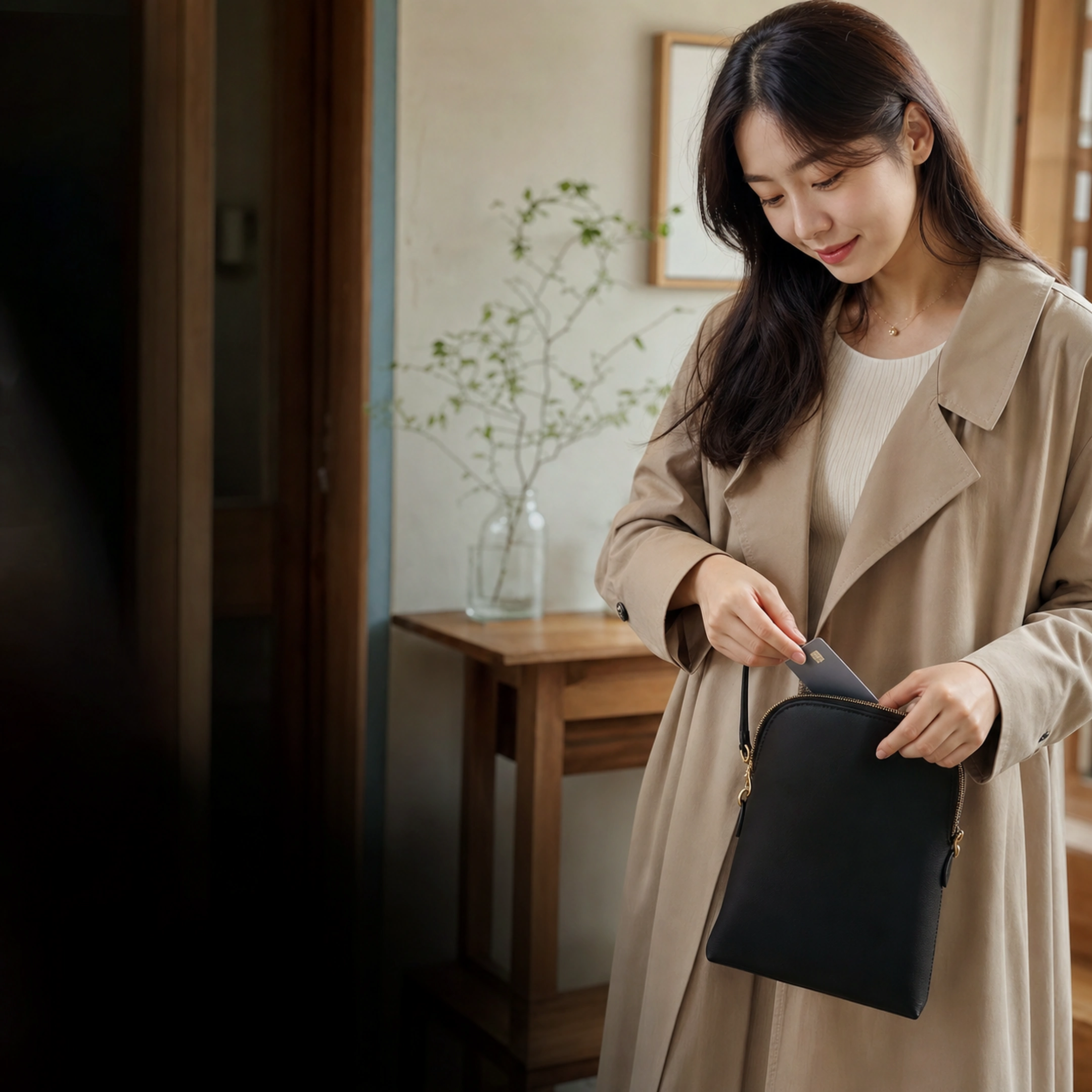 카드를 들고 계산을 준비하는 사람